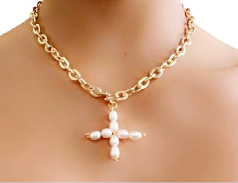 Pearls-A-Cross Necklace