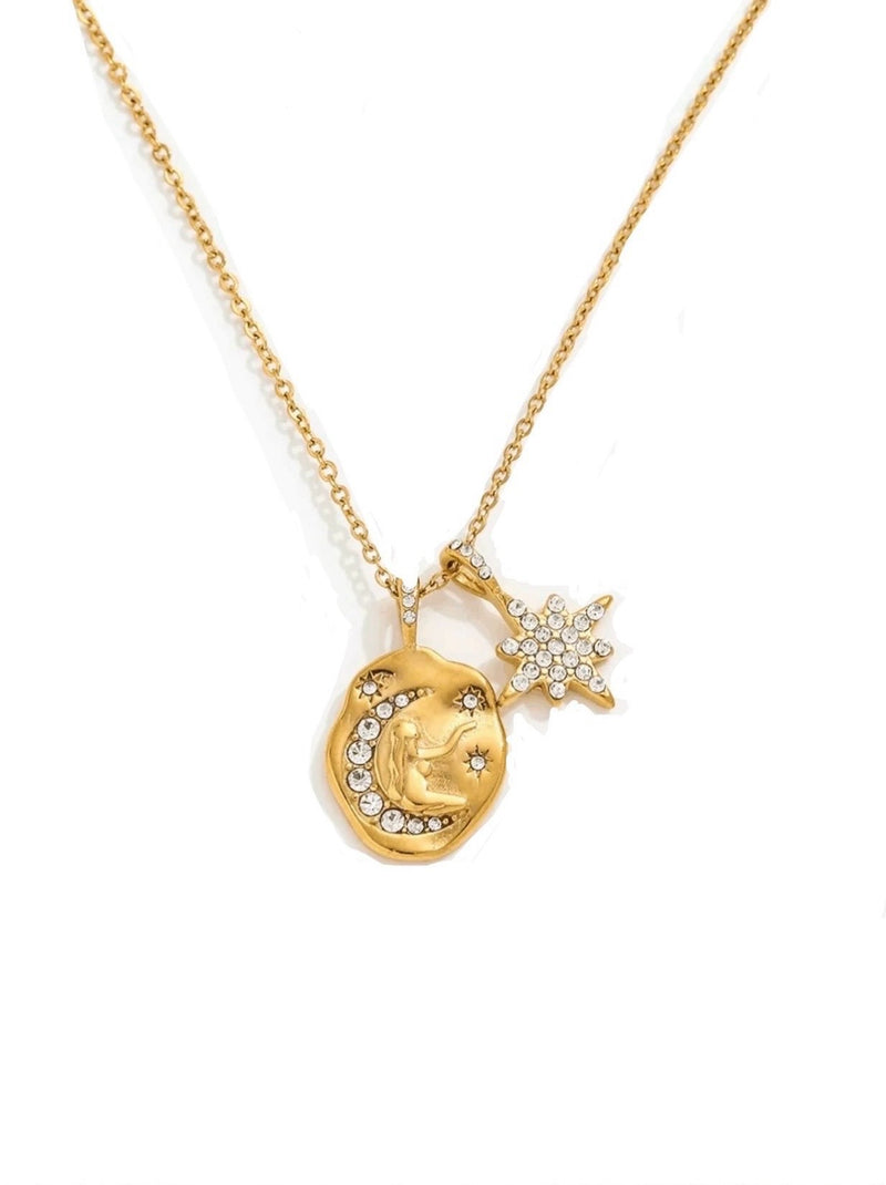 Moon and Stars Double Charm Necklace