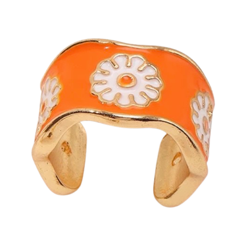 Daisy Enamel Ring in Orange Crush